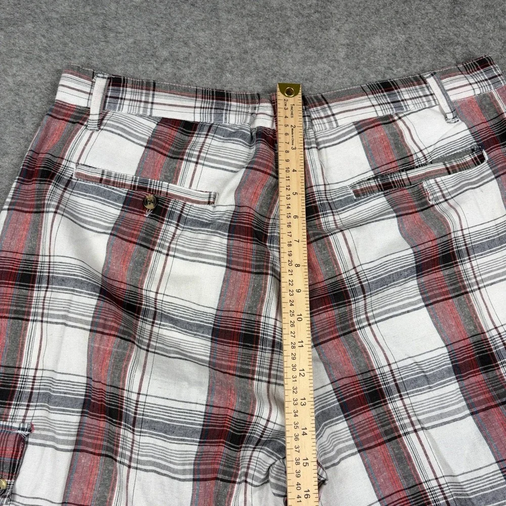 Y2K Brooklyn Unlimited Cargo Shorts Mens 38 Plaid Red White Black Casual Summer